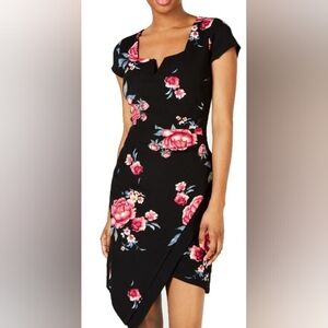Crave Fame Black Floral Asymmetrical Sheath Mini Dress Size Small